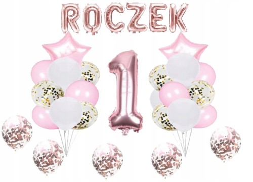 Zestaw BALONY ROCZEK cyfra 1 urodziny ROSE GOLD