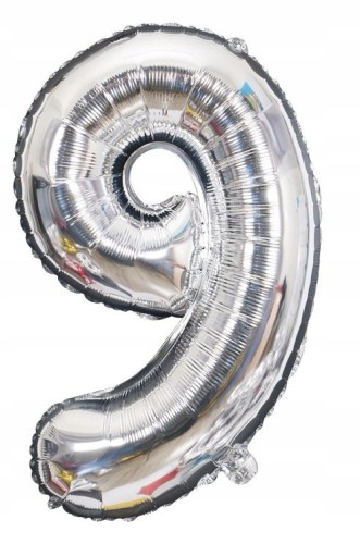 BALON foliowy SREBRNY cyfra DZIEWIĘĆ 9urodziny 100