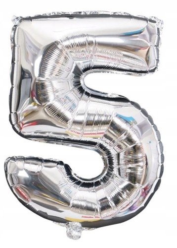 BALON foliowy SREBRNY cyfra PIĘĆ 5 urodziny 100 cm