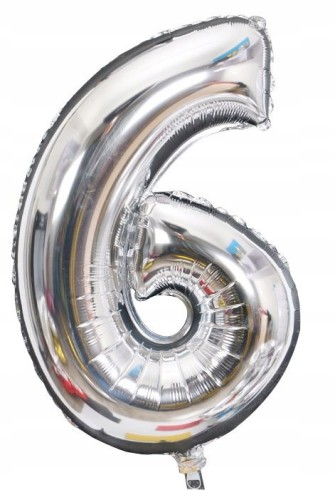 BALON foliowy SREBRNY cyfra SZEŚĆ 6 urodziny 100