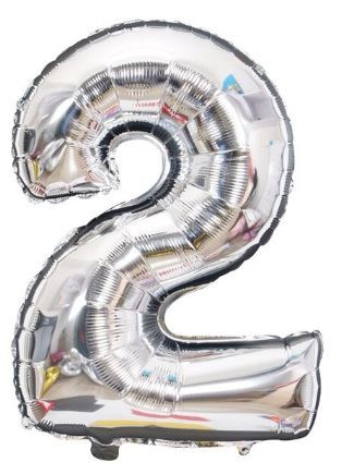 BALON foliowy SREBRNY cyfra DWA 2 urodziny 100 cm