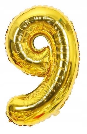 BALON foliowy złoty cyfra DZIEWIĘĆ 9 urodziny 100