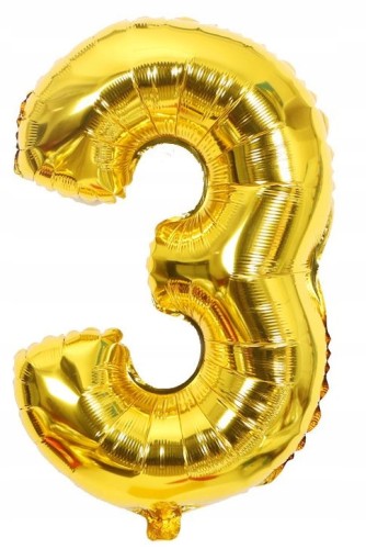 BALON foliowy złoty cyfra TRZY 3 urodziny 70 cm