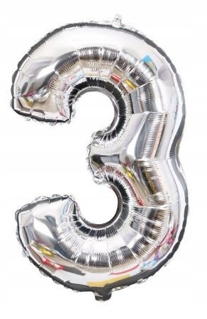 BALON foliowy SREBRNY cyfra TRZY 3 urodziny 70 cm