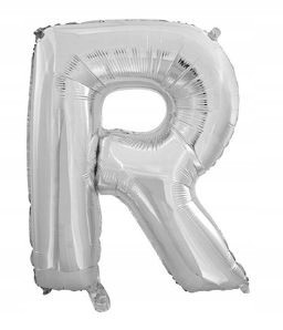 BALON foliowy srebrny litera R urodziny 70