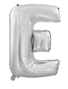 BALON foliowy srebrny litera E urodziny 70