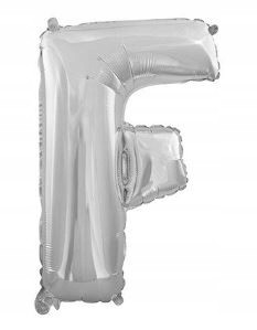 BALON foliowy srebrny litera F urodziny 70