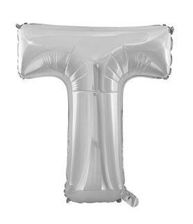 BALON foliowy srebrny litera T urodziny 70