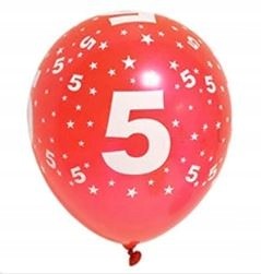 BALON gumowy urodzinowy MIX kolor nr PIĘĆ 5 6sztuk