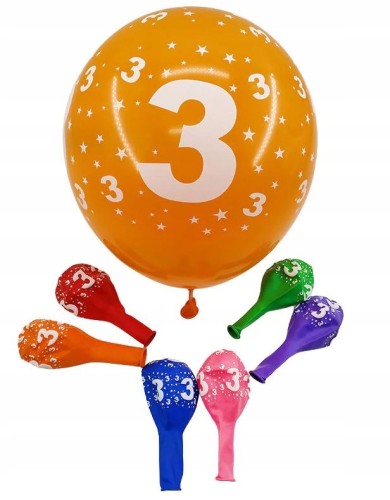 BALON gumowy urodzinowy MIX kolor nr TRZY 3 6sztuk