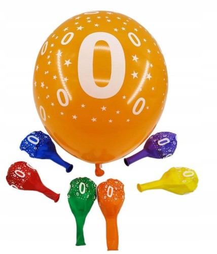 BALON gumowy urodzinowy MIX kolor nr ZERO 0 6sztuk