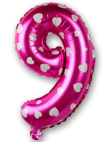 BALON foliowy RÓŻOWY cyfra DZIEWIĘĆ 9 urodziny40cm