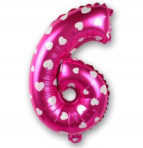 BALON foliowy RÓŻOWY cyfra SZEŚĆ 6 urodziny 40cm