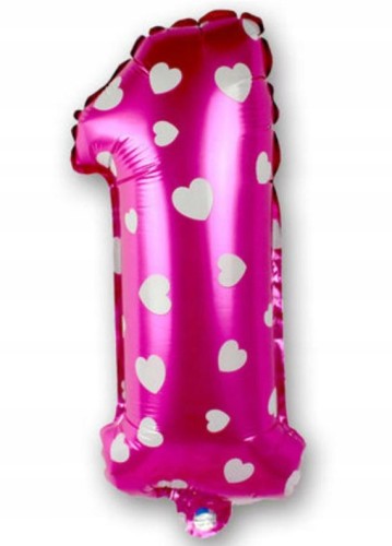 BALON foliowy RÓŻOWY cyfra JEDEN 1 urodziny 40cm