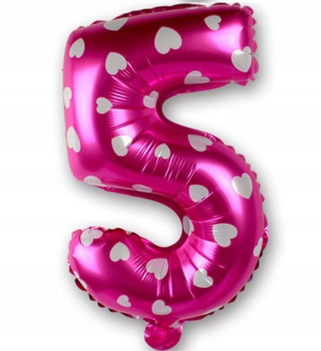 BALON foliowy RÓŻOWY cyfra PIĘĆ 5 urodziny 40cm