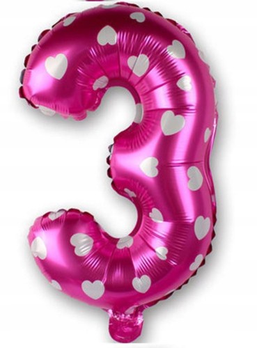 BALON foliowy RÓŻOWY cyfra TRZY 3 urodziny 40cm