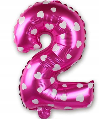 BALON foliowy RÓŻOWY cyfra DWA 2 urodziny 40cm