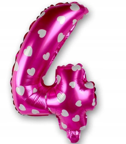 BALON foliowy RÓŻOWY cyfra CZTERY 4 urodziny 40cm