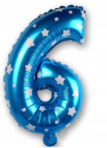 BALON foliowy BŁĘKITNY cyfra SZEŚĆ 6 urodziny 40cm