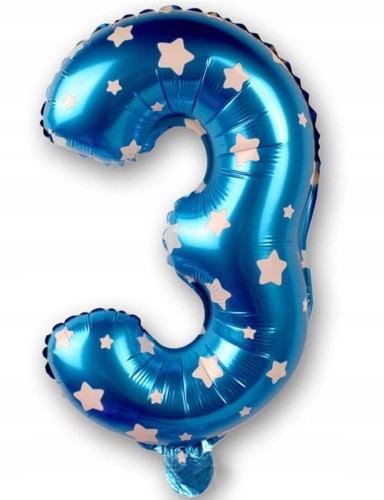 BALON foliowy BŁĘKITNY cyfra TRZY 3 urodziny 40cm