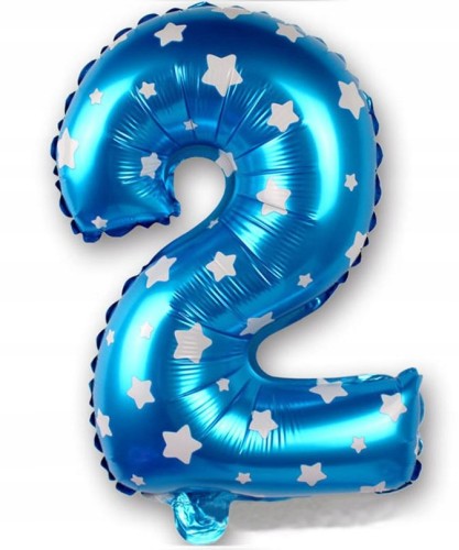BALON foliowy BŁĘKITNY cyfra DWA 2 urodziny 40cm