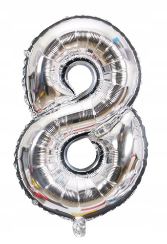 BALON foliowy SREBRNY cyfra OSIEM 8 urodziny 40 cm