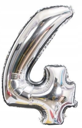 BALON foliowy SREBRNY cyfra CZTERY 4 urodziny 40cm