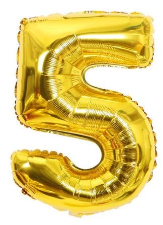 BALON foliowy złoty cyfra PIĘĆ 5 urodziny 40 cm