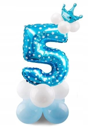 ZESTAW BALONY FOLIOWE gumowe URODZINY cyfra 5 nieb
