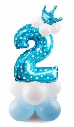ZESTAW BALONY FOLIOWE gumowe URODZINY cyfra 2 nieb