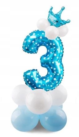 ZESTAW BALONY FOLIOWE gumowe URODZINY cyfra 3 nieb