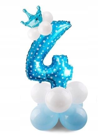 ZESTAW BALONY FOLIOWE gumowe URODZINY cyfra 4 nieb