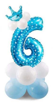 ZESTAW BALONY FOLIOWE gumowe URODZINY cyfra 6 nieb