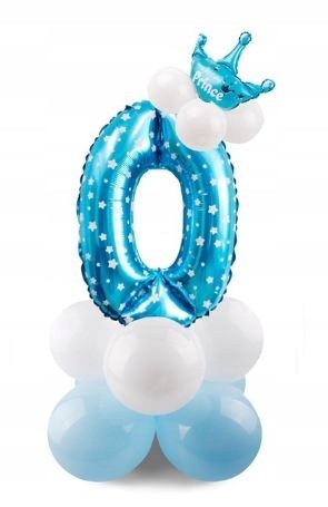 ZESTAW BALONY FOLIOWE gumowe URODZINY cyfra 0 NIEB