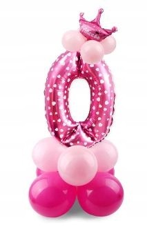 ZESTAW BALONY FOLIOWE gumowe URODZINY cyfra 0 róż
