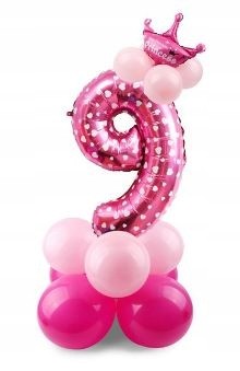 ZESTAW BALONY FOLIOWE gumowe URODZINY cyfra 9 róż
