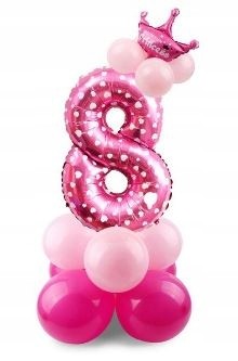 ZESTAW BALONY FOLIOWE gumowe URODZINY cyfra 8 róż