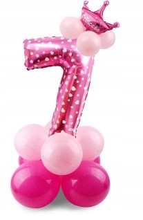 ZESTAW BALONY FOLIOWE gumowe URODZINY cyfra 7 róż