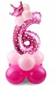 ZESTAW BALONY FOLIOWE gumowe URODZINY cyfra 6 róż