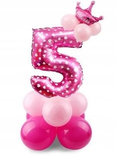 ZESTAW BALONY FOLIOWE gumowe URODZINY cyfra 5 róż