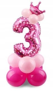 ZESTAW BALONY FOLIOWE gumowe URODZINY cyfra 3 róż