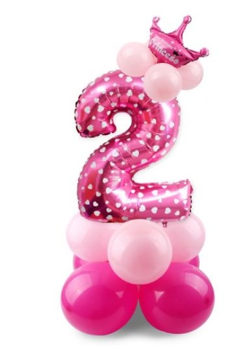 ZESTAW BALONY FOLIOWE gumowe URODZINY cyfra 2 róż