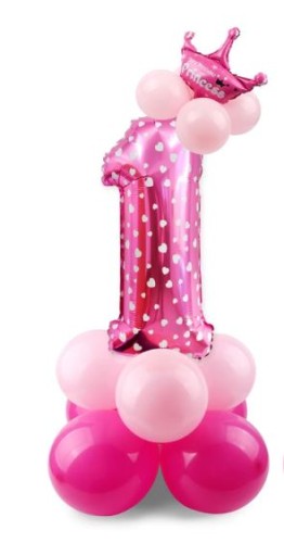 ZESTAW ROCZEK BALONY FOLIOWE gumowe URODZINY 1 róż