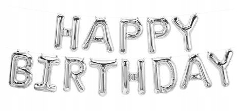 BALONY foliowe NAPIS HAPPY BIRTHDAY srebrne LITERY