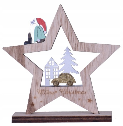 Stroik drewniany GWIAZDA merry christmas święta