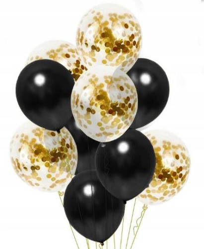Balony duże metaliczne czarne konfetti złote 10szt