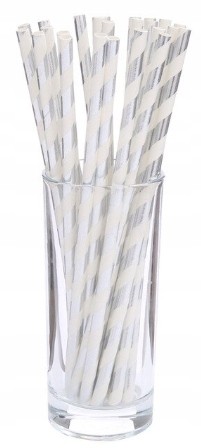 Słomki BIO RURKI papierowe srebrne urodziny 25szt