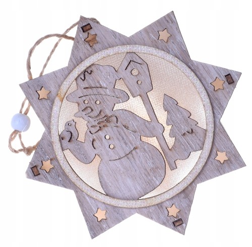 Witraż stroik LED drewniany bombka gwiazda bałwan