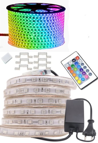 TAŚMA LED RGB 230 V ZESTAW 5m  WODOODPORNA PILOT